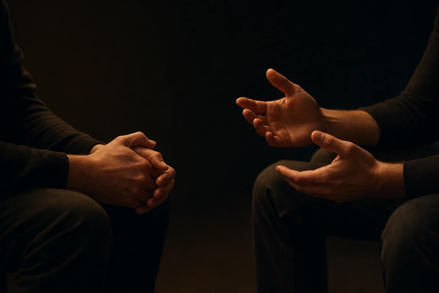 Mani in conversazione nella luce calda dello studio